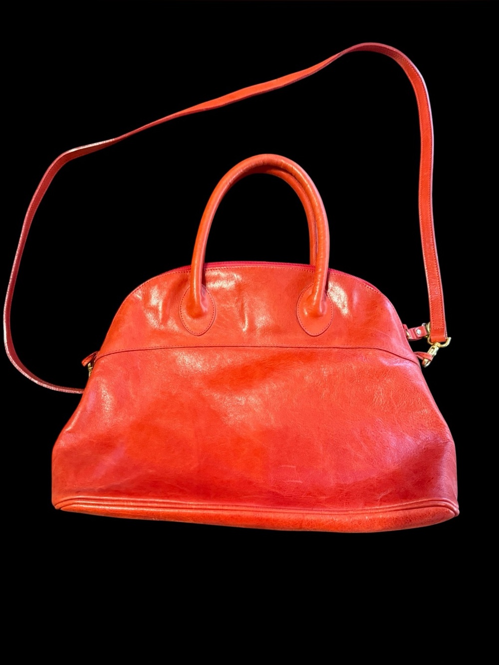 Vintage FURLA Red Leather Doctor Satchel Bag Made Italy Top Handle Crossbody